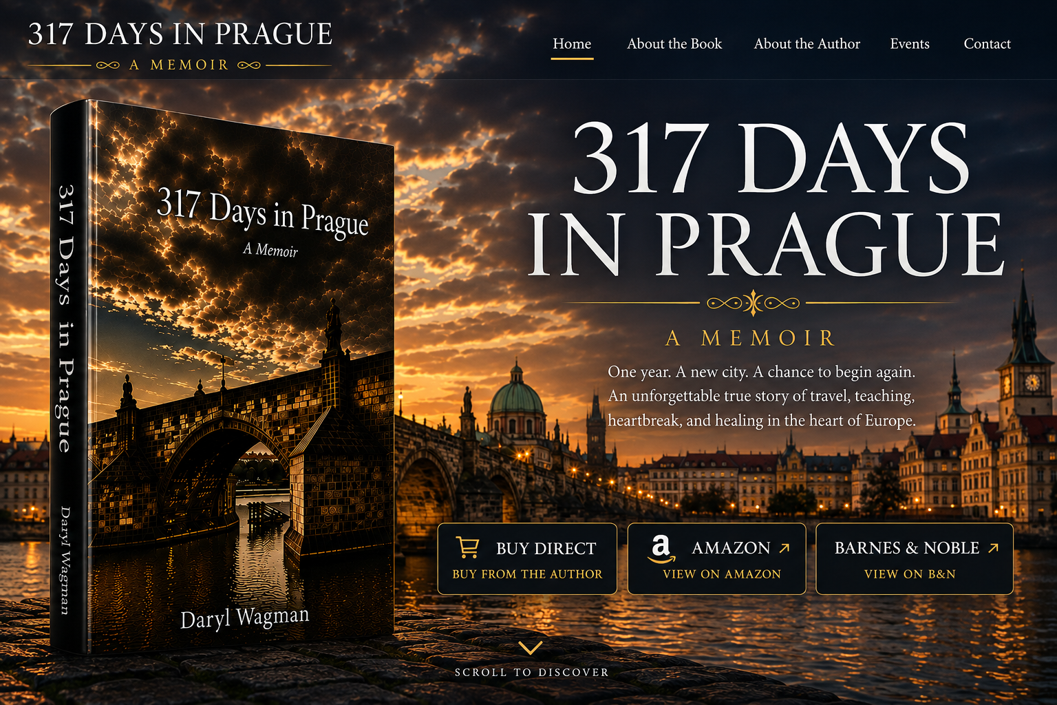 317 Days in Prague memoir displayed against Prague at sunset
